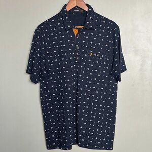 Farah Men’s Navy Polo Pattern Short Sleeve Logo Sz L